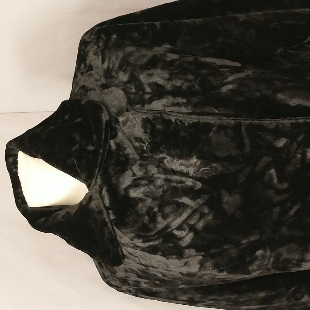 Thick Velvet Vintage Long Coat XL See Measurements Fab Almost Fur Jet Black - Picture 11 of 16